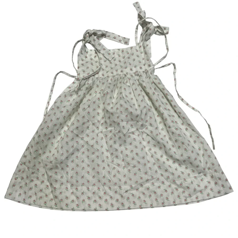Handmade Vintage Kids Floral Pinafore Green Sprig Tie Strap 18-24 months